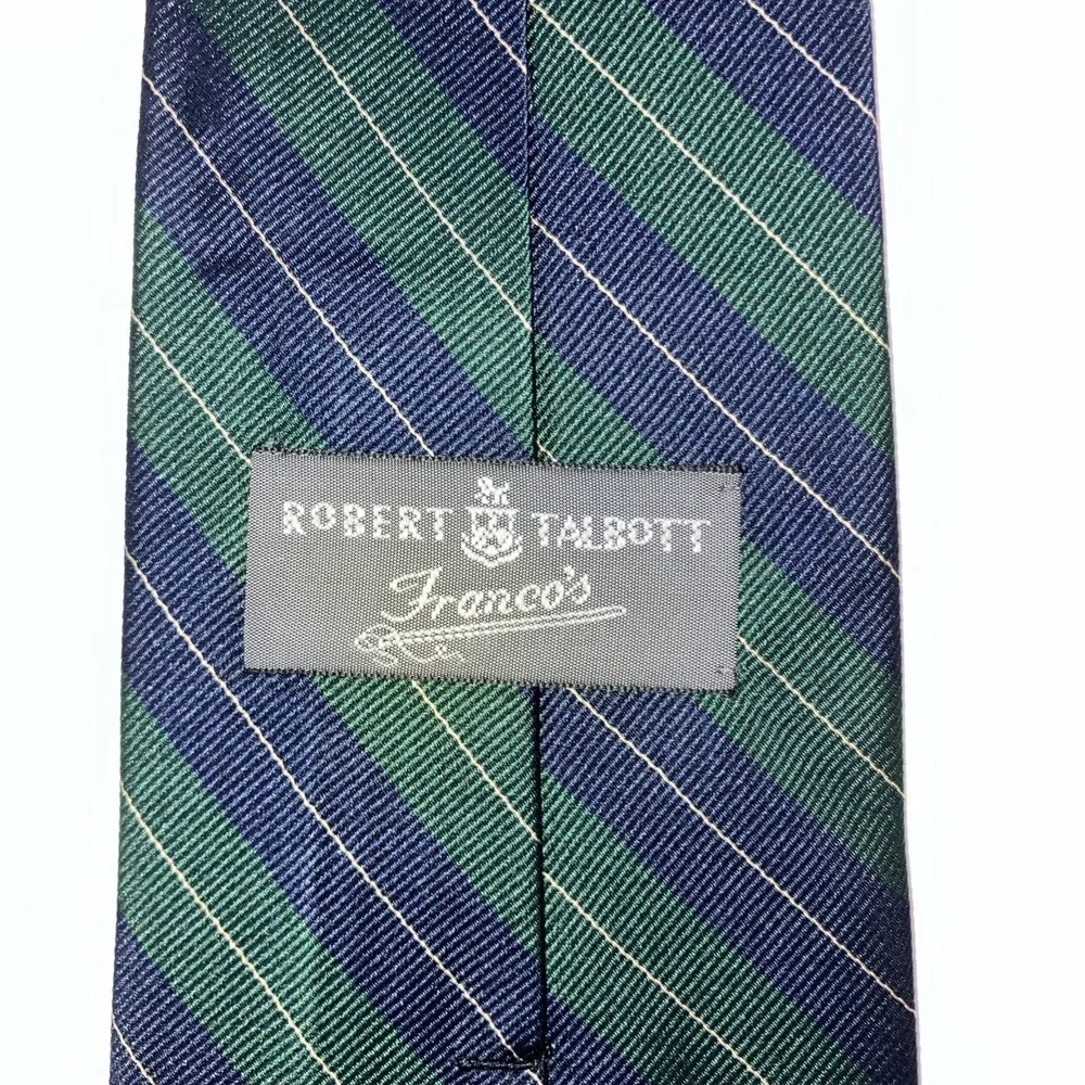 Robert Talbott‎ Silk Tie Navy Blue Green Repp Stripe USA Designer Classic